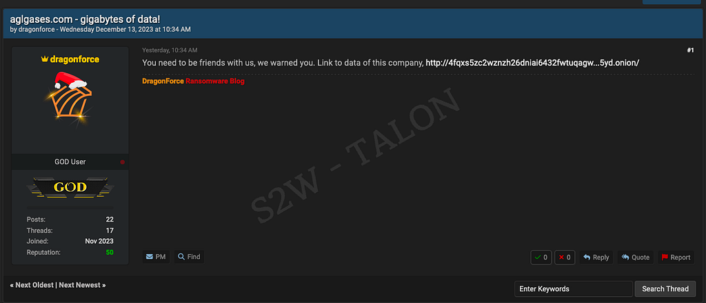 @dragonforce의 BreachForums 첫 게시물