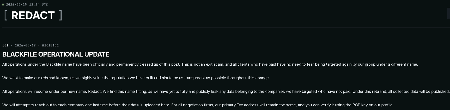 Redact 새 데이터 유출 사이트